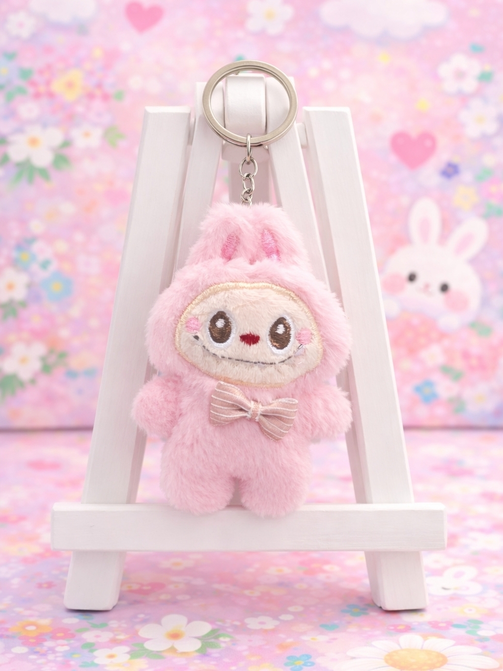 Cute Pink Plush Labubu Keychain